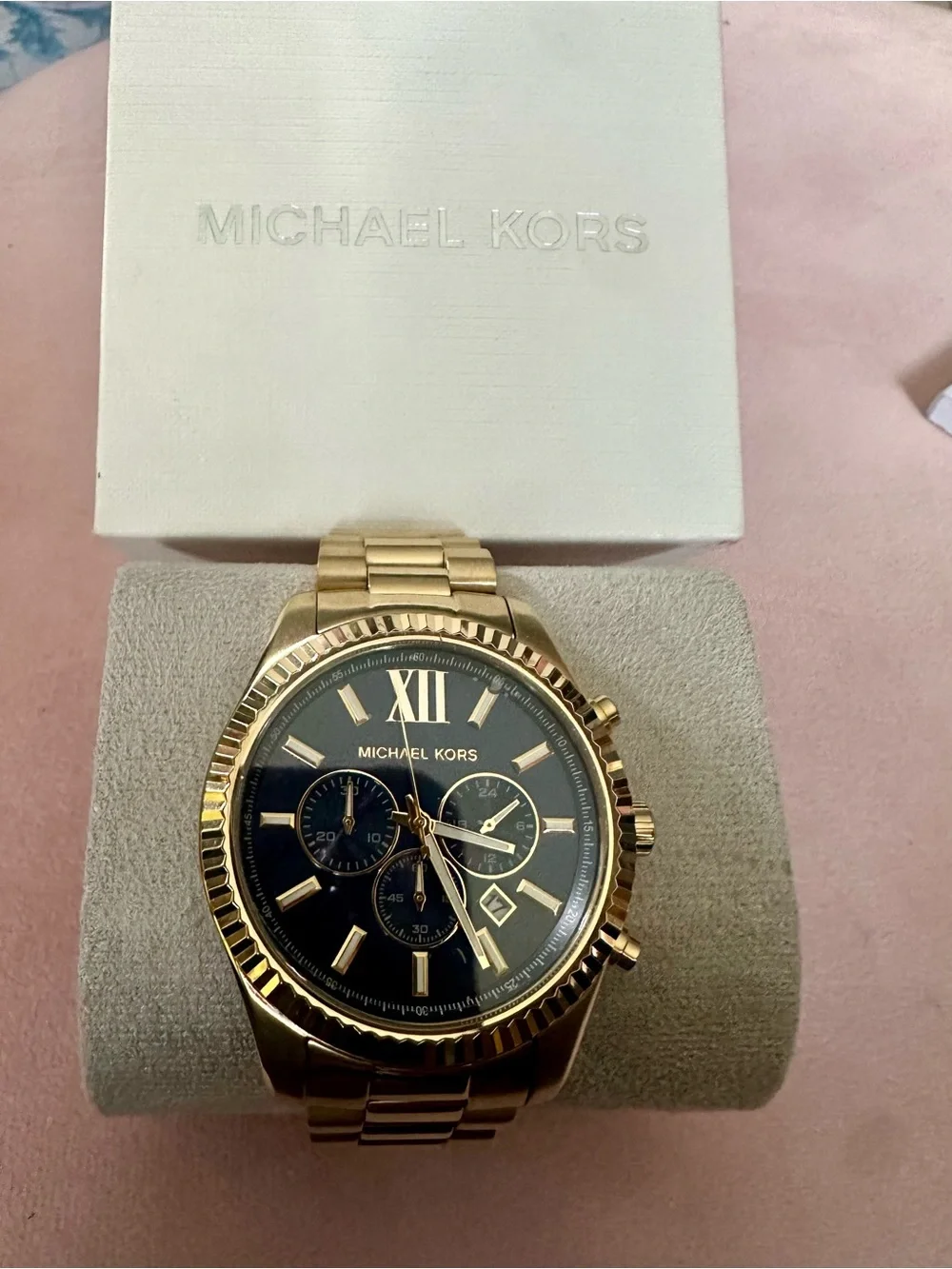 Michael Kors Men’s Gold-Tone Chronograph Watch Black Dial NEW